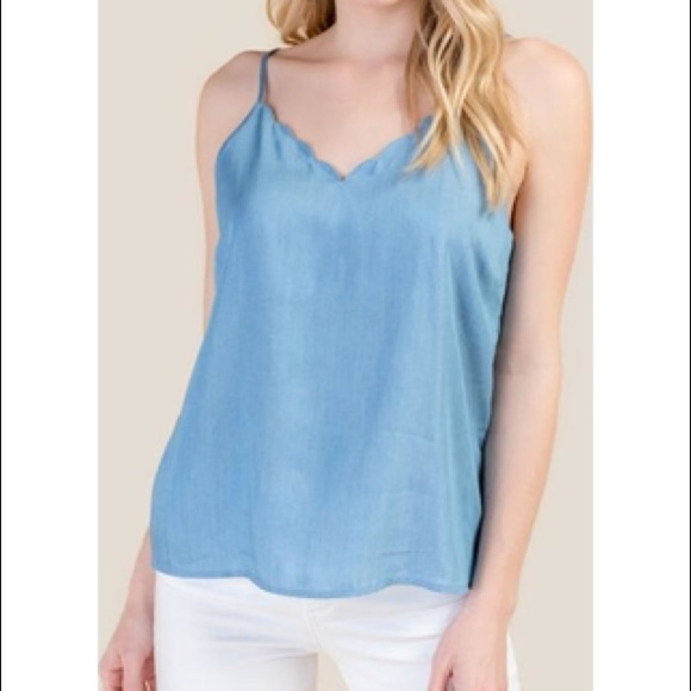 Francescas Scalloped Blue Tank Top